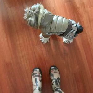 Designer Pooch Plaid Dog Coat w Faux Fur